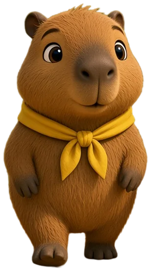 a baby capybara with a yellow scarf