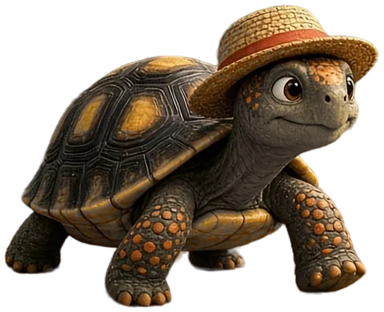 Tío Morrocoy, a tortoise in a straw hat with a red band